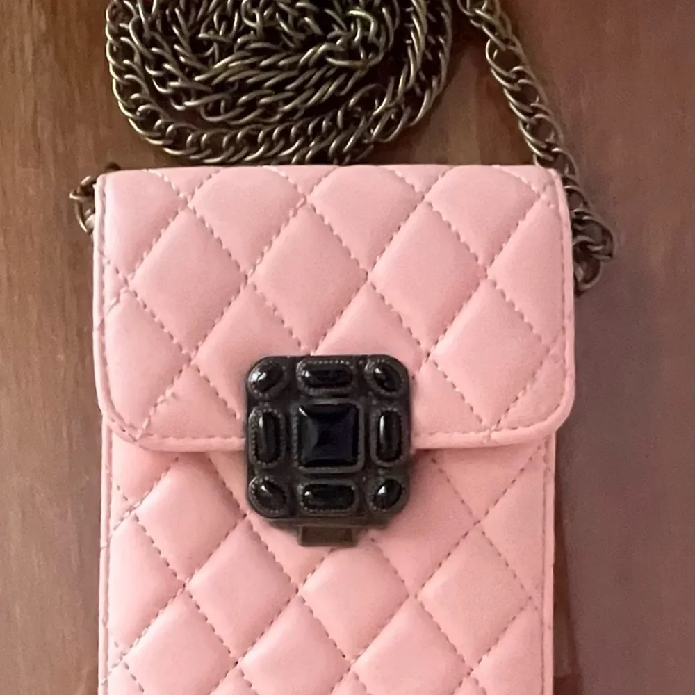 Elegant Pink Quilted Crossbody Passport and iPhone Case w/Chain Strap